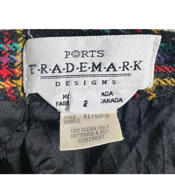 Vintage 70s Black Red Yellow Plaid Wool Skirt Pleated 2 Ports Trademark Designs - Picture 8 of 8